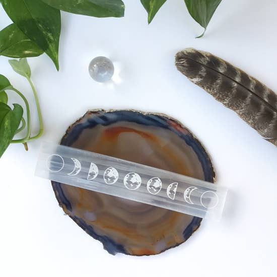 Moon Phase Selenite Cleansing Rectangle Wand